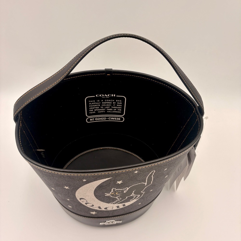 Coach Halloween Black Cat Moon Signature Bucket Bag Trick or Treat Pail - Picture 15 of 16